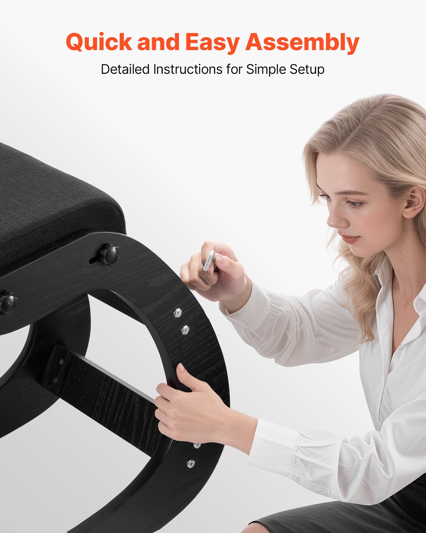 Ergonomic Kneeling Chair, Wooden Posture Knee Chair with Adjustable Thick Foam Cushions & Solid Wood Frame, Adjustable Height, Relief for Neck or Back Pain for Home, Office or Meditation, Black