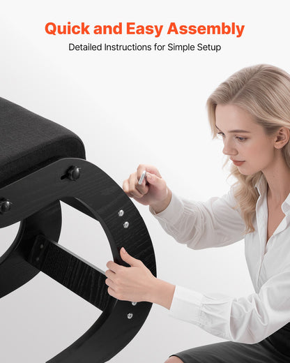 Ergonomic Kneeling Chair, Wooden Posture Knee Chair with Adjustable Thick Foam Cushions & Solid Wood Frame, Adjustable Height, Relief for Neck or Back Pain for Home, Office or Meditation, Black