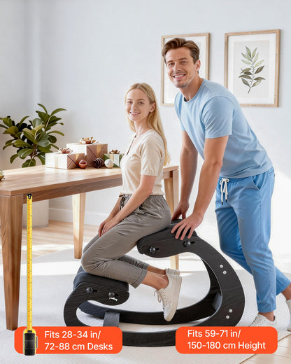 Ergonomic Kneeling Chair, Wooden Posture Knee Chair with Adjustable Thick Foam Cushions & Solid Wood Frame, Adjustable Height, Relief for Neck or Back Pain for Home, Office or Meditation, Black