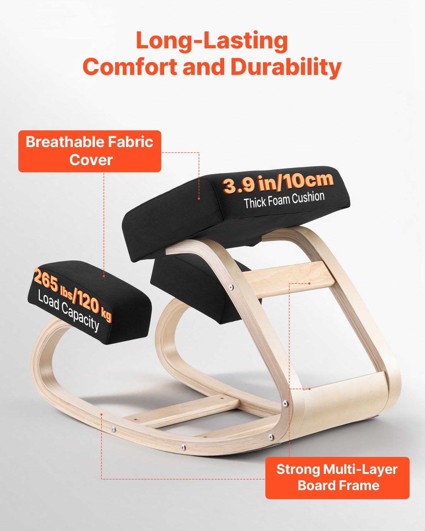 Ergonomic Kneeling Chair, Wooden Posture Knee Chair with Thick Foam Cushions and Solid Wood Frame, Adjustable Height, Natural Relief for Neck or Back Pain, Ideal for Home, Office or Meditation