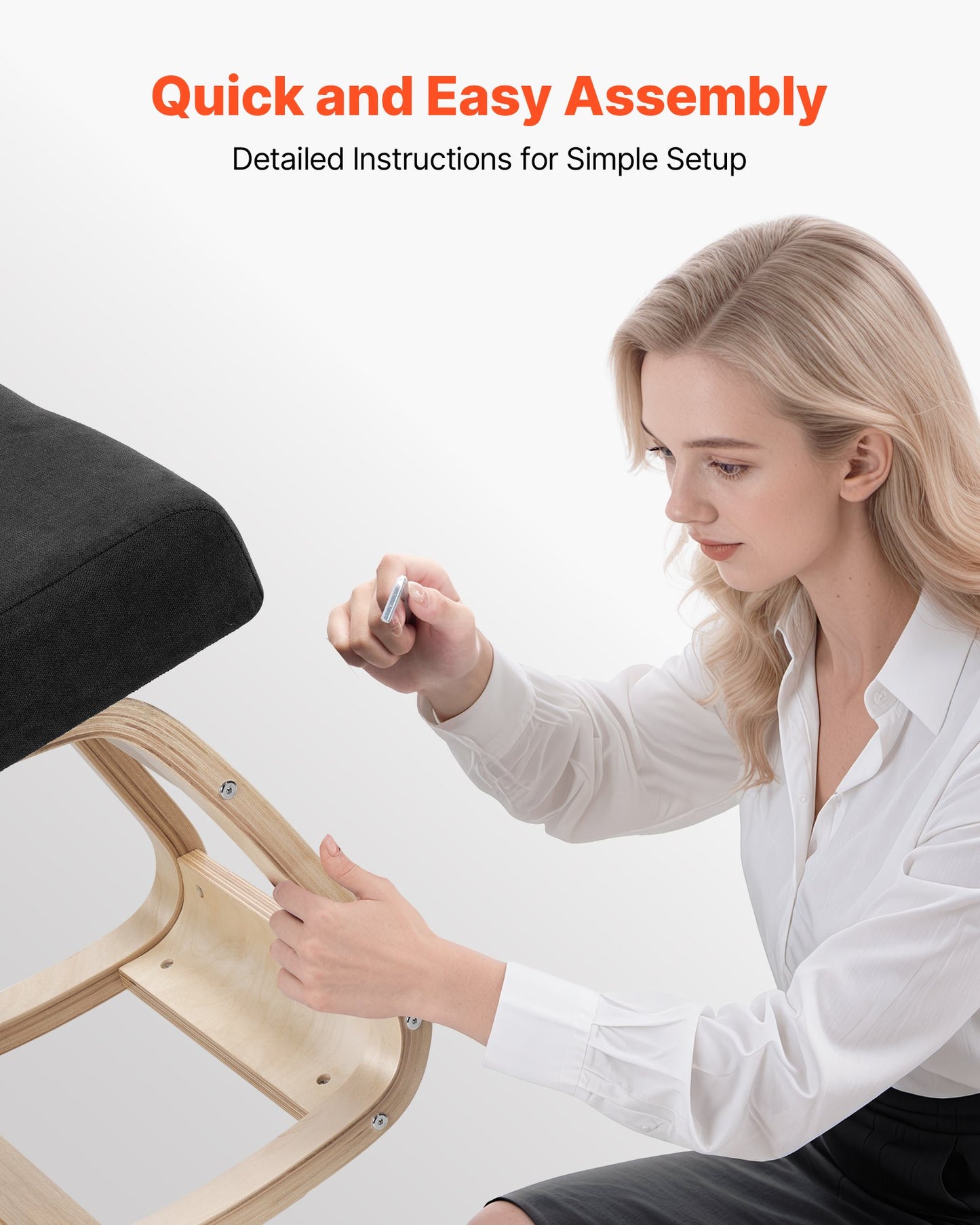 Ergonomic Kneeling Chair, Wooden Posture Knee Chair with Thick Foam Cushions and Solid Wood Frame, Adjustable Height, Natural Relief for Neck or Back Pain, Ideal for Home, Office or Meditation