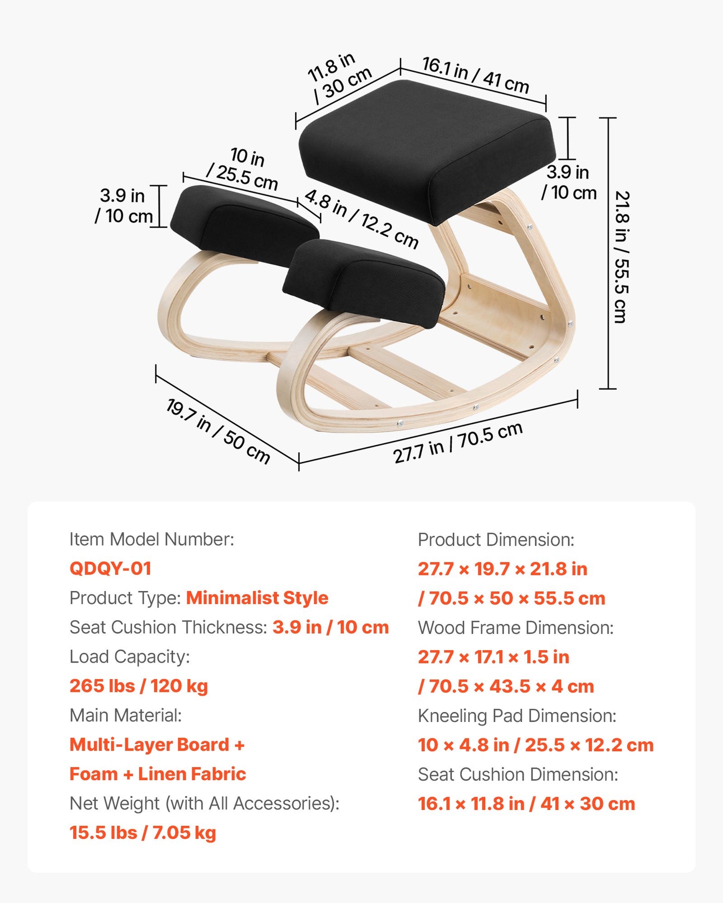 Ergonomic Kneeling Chair, Wooden Posture Knee Chair with Thick Foam Cushions and Solid Wood Frame, Adjustable Height, Natural Relief for Neck or Back Pain, Ideal for Home, Office or Meditation