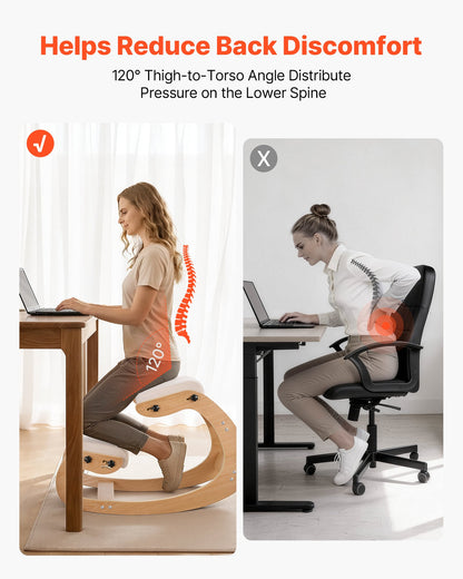 Ergonomic Kneeling Chair, Wooden Posture Knee Chair with Adjustable Thick Foam Cushions & Solid Wood Frame, Adjustable Height, Relief for Neck or Back Pain for Home, Office or Meditation, Beige