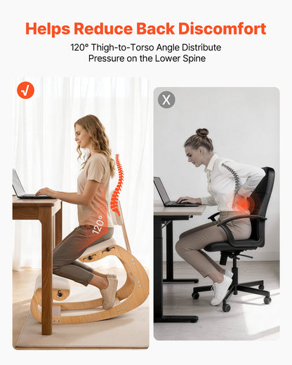 Ergonomic Kneeling Chair, Wooden Posture Knee Chair with Adjustable Thick Foam Cushions, Backrest and Wood Frame, Adjustable Height, Relief for Neck or Back Pain for Home, Office or Meditation