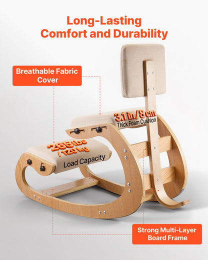 Ergonomic Kneeling Chair, Wooden Posture Knee Chair with Adjustable Thick Foam Cushions, Backrest and Wood Frame, Adjustable Height, Relief for Neck or Back Pain for Home, Office or Meditation