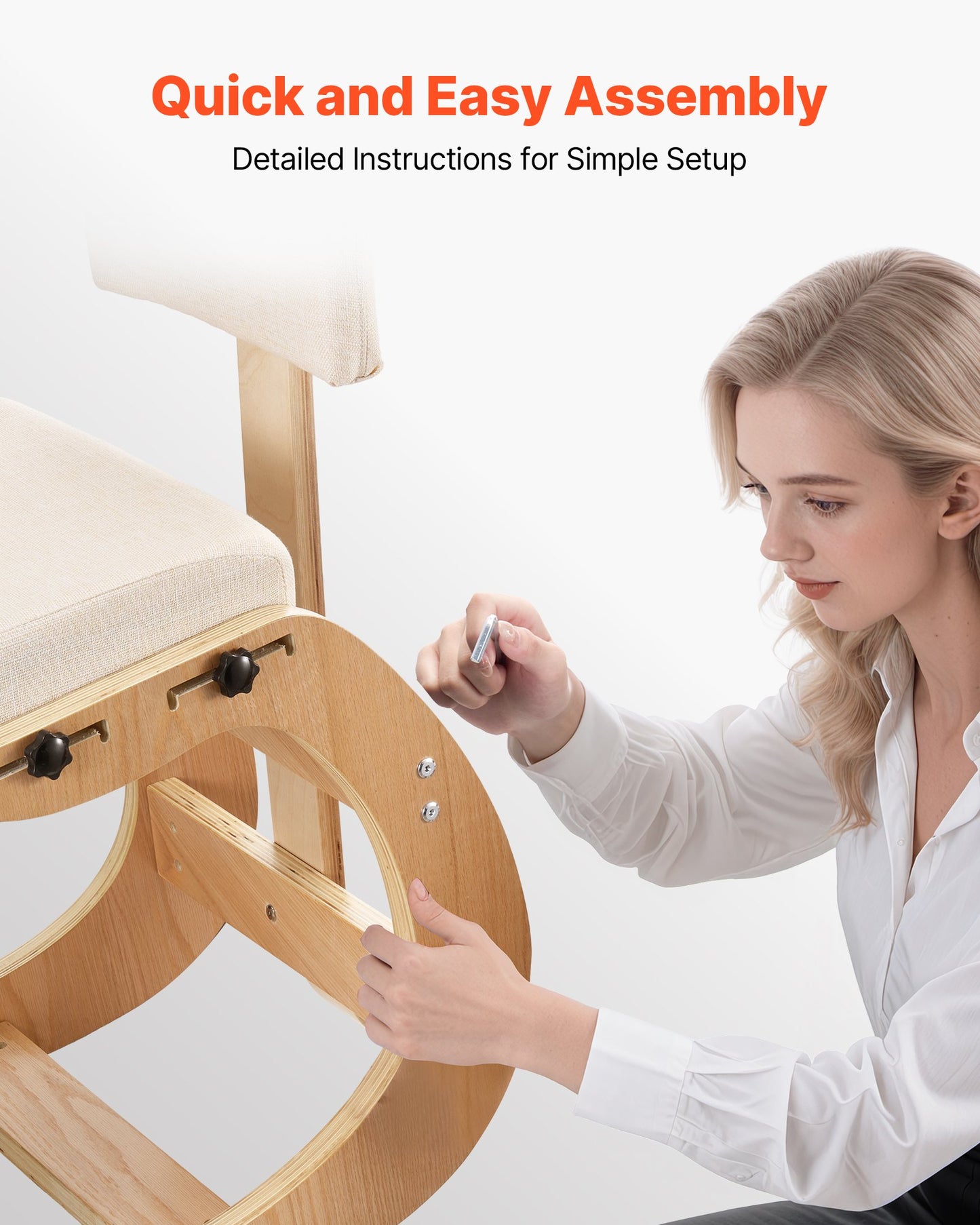 Ergonomic Kneeling Chair, Wooden Posture Knee Chair with Adjustable Thick Foam Cushions, Backrest and Wood Frame, Adjustable Height, Relief for Neck or Back Pain for Home, Office or Meditation
