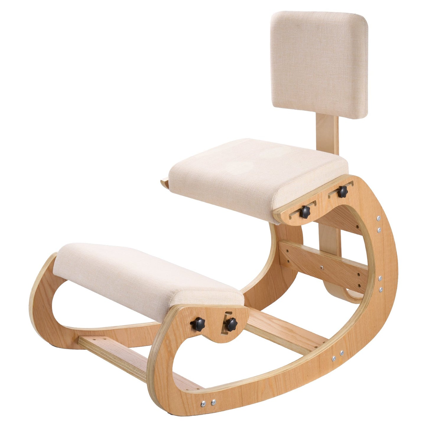 Ergonomic Kneeling Chair, Wooden Posture Knee Chair with Adjustable Thick Foam Cushions, Backrest and Wood Frame, Adjustable Height, Relief for Neck or Back Pain for Home, Office or Meditation