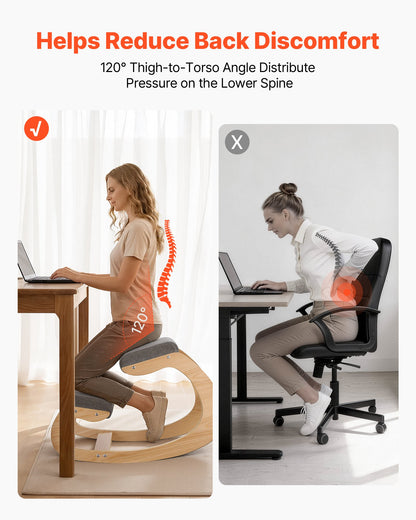 Ergonomic Kneeling Chair, Wooden Posture Knee Chair with Thick Foam Cushions and Solid Wood Frame, Adjustable Height, Natural Relief for Neck or Back Pain for Home, Office or Meditation, Gray