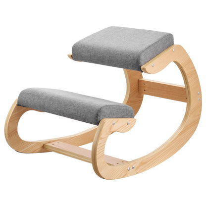 Ergonomic Kneeling Chair, Wooden Posture Knee Chair with Thick Foam Cushions and Solid Wood Frame, Adjustable Height, Natural Relief for Neck or Back Pain for Home, Office or Meditation, Gray