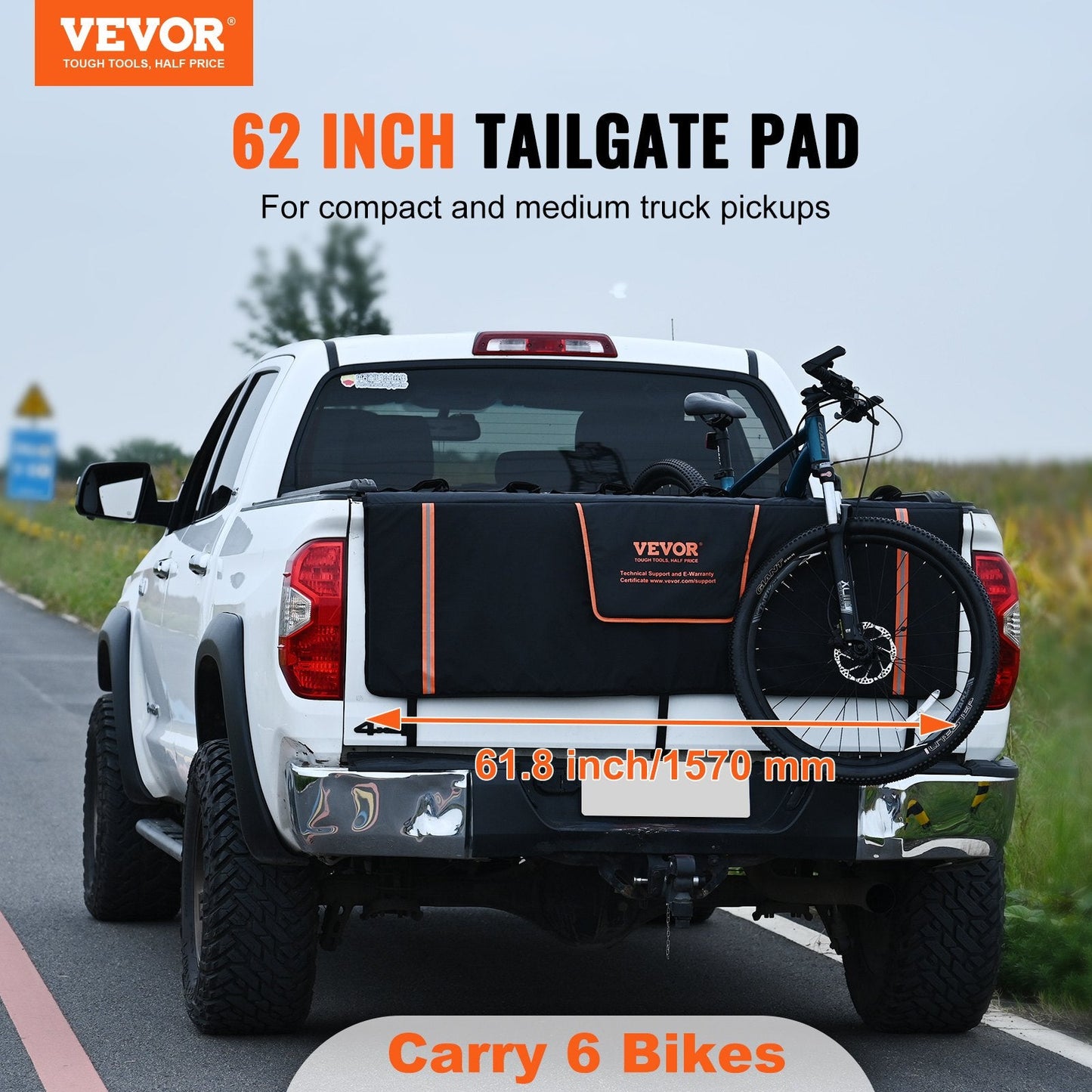 Pickup Truck Tailgate Pad for 6 Bikes - 1.57m, Triple-Layer Protection, Easy Install