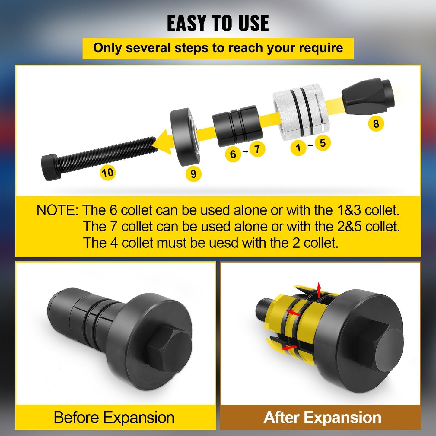 Exhaust Pipe Expander Kit, 4.71 kg, 0.04 m to 0.11 m, with Storage Case, 7 Pcs Set