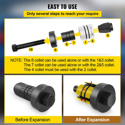 Exhaust Pipe Expander Kit, 4.71 kg, 0.04 m to 0.11 m, with Storage Case, 7 Pcs Set