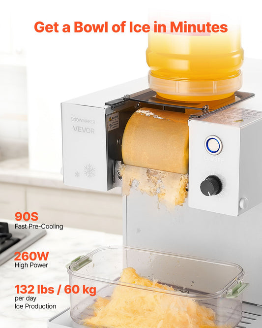Snowflake Ice Machine, 60KG/24H Snowflake Ice Maker, Ice-Shaver Machine with Stainless Steel Blade, Electric Snow Cone Maker with 1.8L Tank, 90S Fast Pre-Cooling, for Home & Small Gatherings
