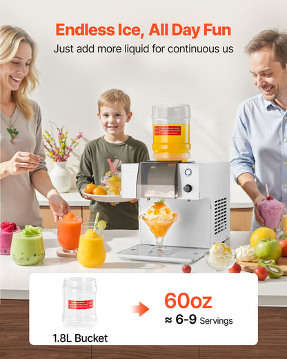 Snowflake Ice Machine, 60KG/24H Snowflake Ice Maker, Ice-Shaver Machine with Stainless Steel Blade, Electric Snow Cone Maker with 1.8L Tank, 90S Fast Pre-Cooling, for Home & Small Gatherings