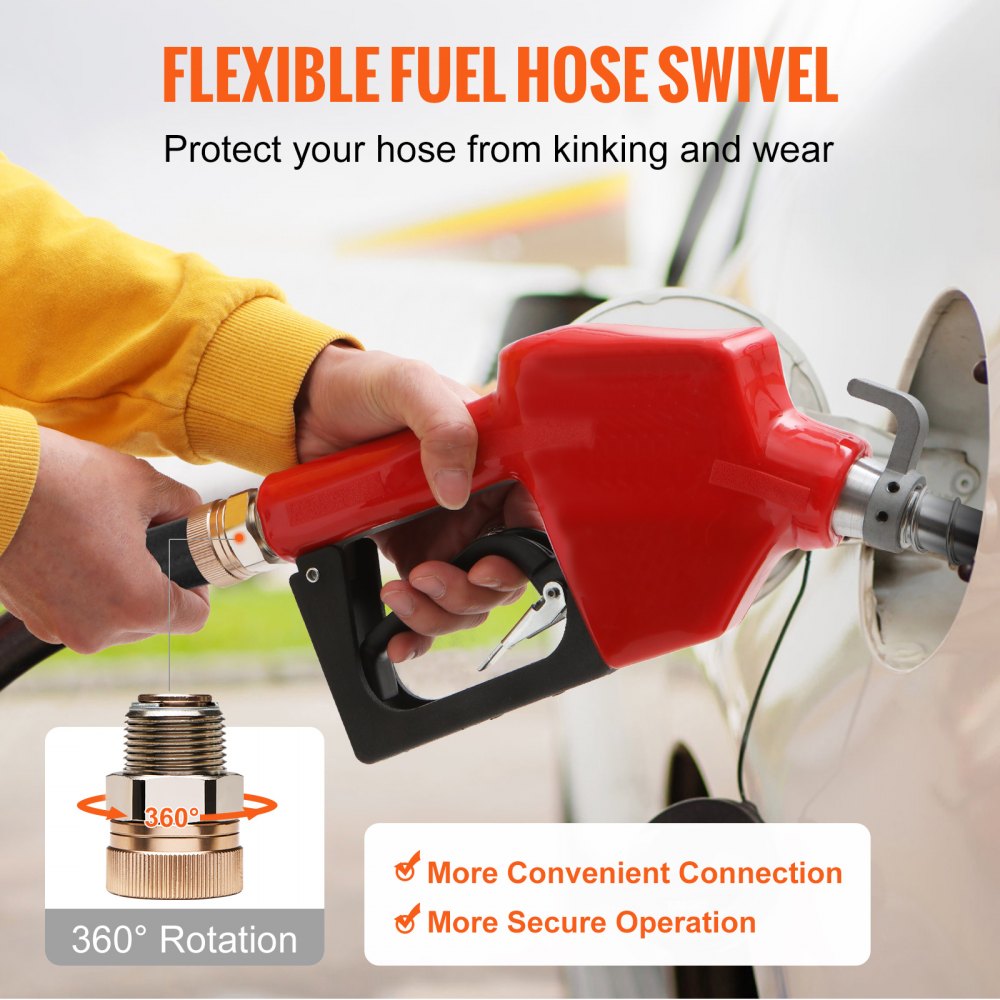VEVOR Automatic Fuel Nozzle, 3/4" NPT Inlet Thread & 13/16" Spout, 11 GPM Max Flow Rate, Auto Shut Off, Aluminum & PVC Gas Pump Handle with 360° Swivel for Gasoline Diesel Kerosene Biodiesel Refilling