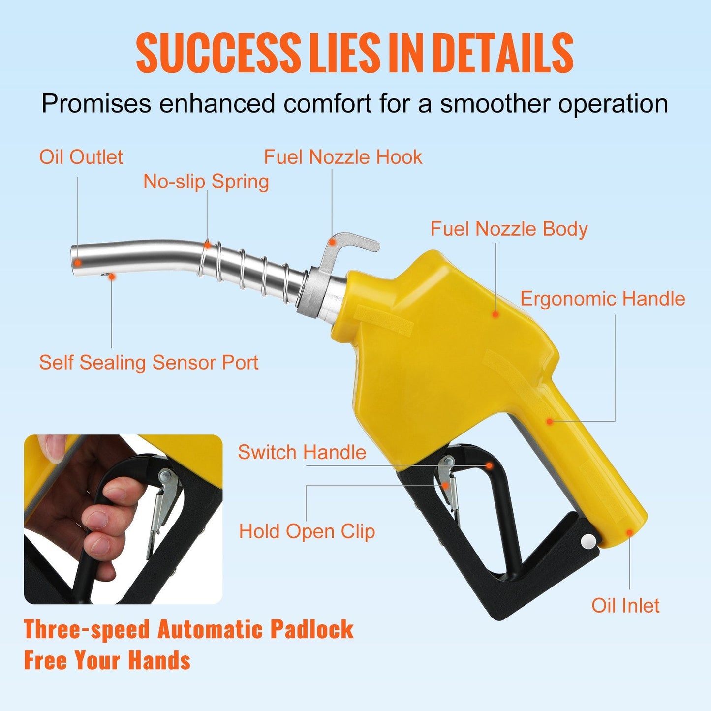 Automatic Fuel Nozzle, 3/4" NPT, 13/16" Spout, 40 L/min Flow, Auto Shut-Off