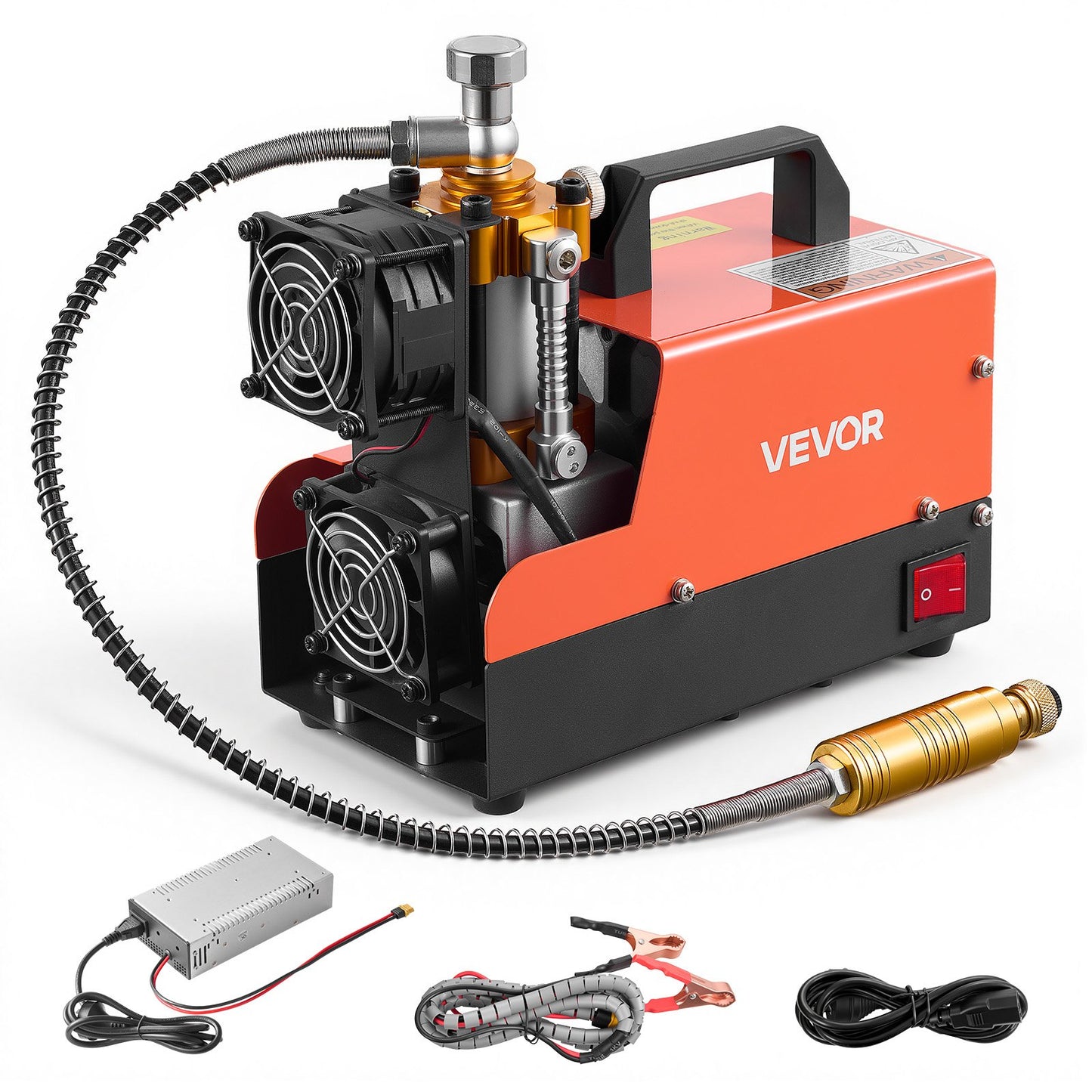 PCP Air Compressor 4500PSI PCP Airgun Compressor & External Converter, Manual Stop 250W DC12V/AC230V Portable Paintball Tank Compressors for Air Rifle, Scuba Diving Bottle