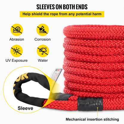 VEVOR 1\" x 31.5\' Recovery Tow Rope, 33,500 lbs, Heavy Duty Nylon Double Braided