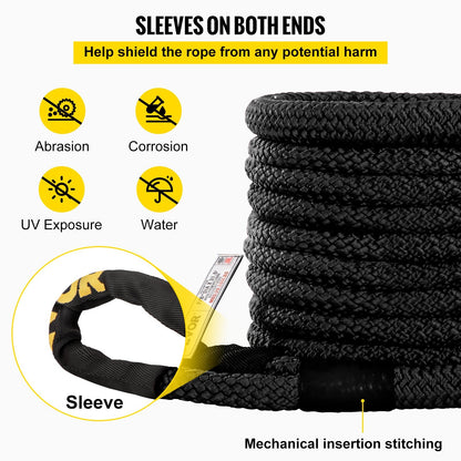 Heavy Duty Kinetic Recovery Rope, 22 mm x 9.6 m, 13,290 kg Strength, Black