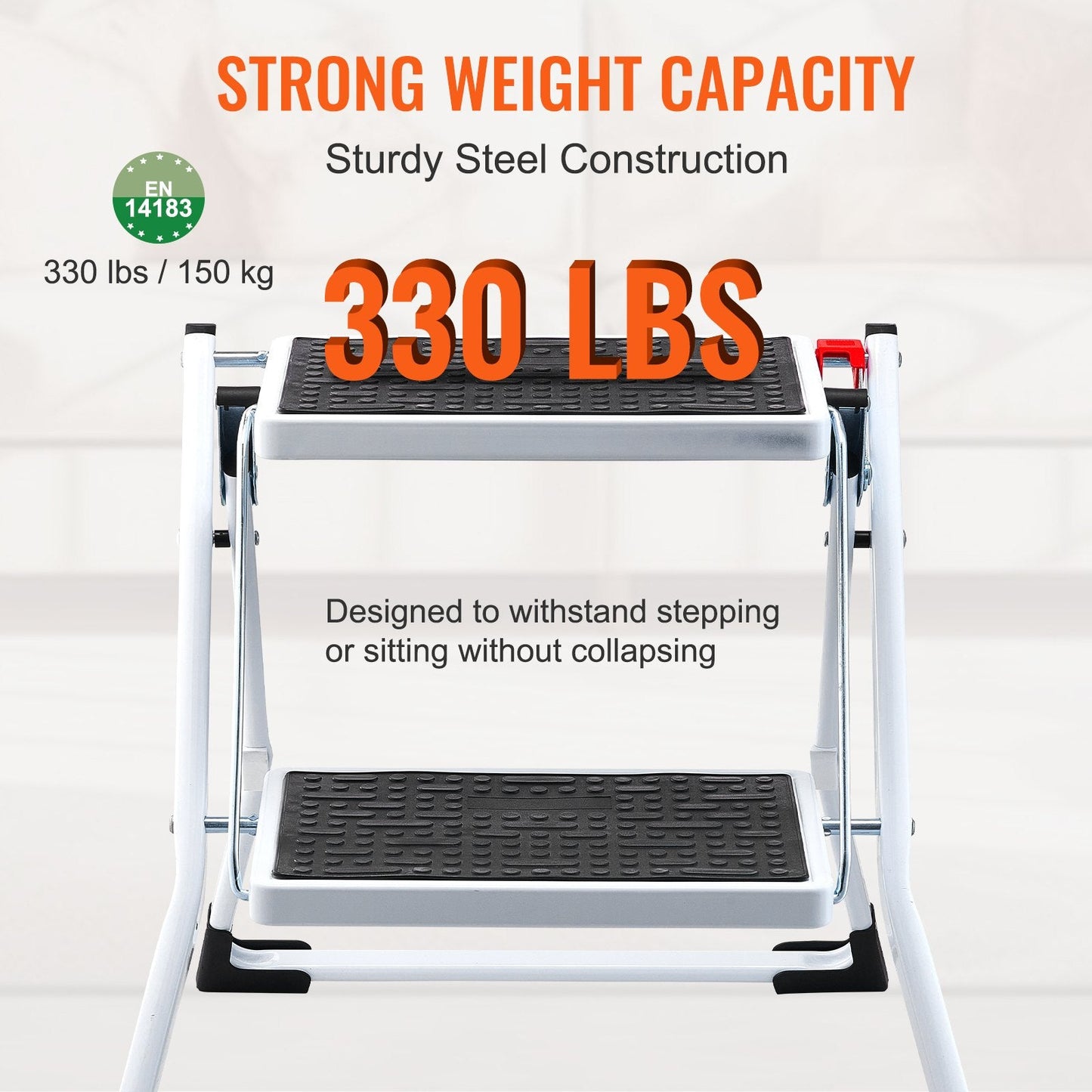 2-Step Ergonomic Folding Steel Ladder, 150kg Capacity, with Anti-Slip Pedals