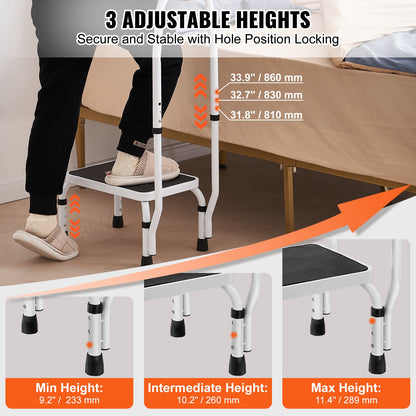 VEVOR Step Stool 1-Step 150KG Capacity, 3 Adjustable Height with Handle Steel Step