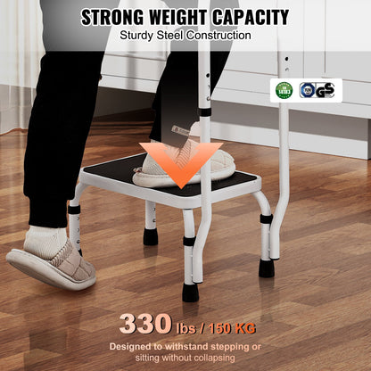 VEVOR Step Stool 1-Step 150KG Capacity, 3 Adjustable Height with Handle Steel Step