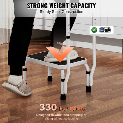 Adjustable Steel Step Stool with Handle, 1-Step, 150kg Capacity, Non-Slip Design