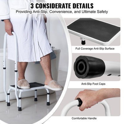 VEVOR Step Stool 1-Step 150KG Capacity, 3 Adjustable Height with Handle Steel Step