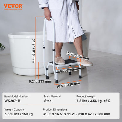 Adjustable Steel Step Stool with Handle, 1-Step, 150kg Capacity, Non-Slip Design
