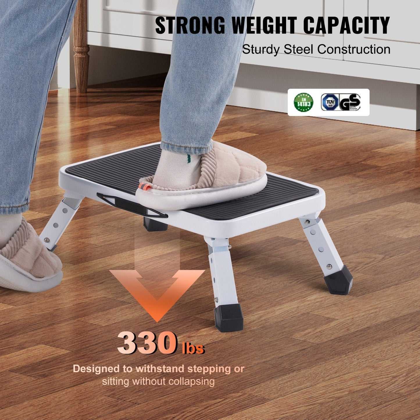 Folding Steel Step Ladder, 150KG Capacity, 3-Height Adjustable, Non-Slip Design