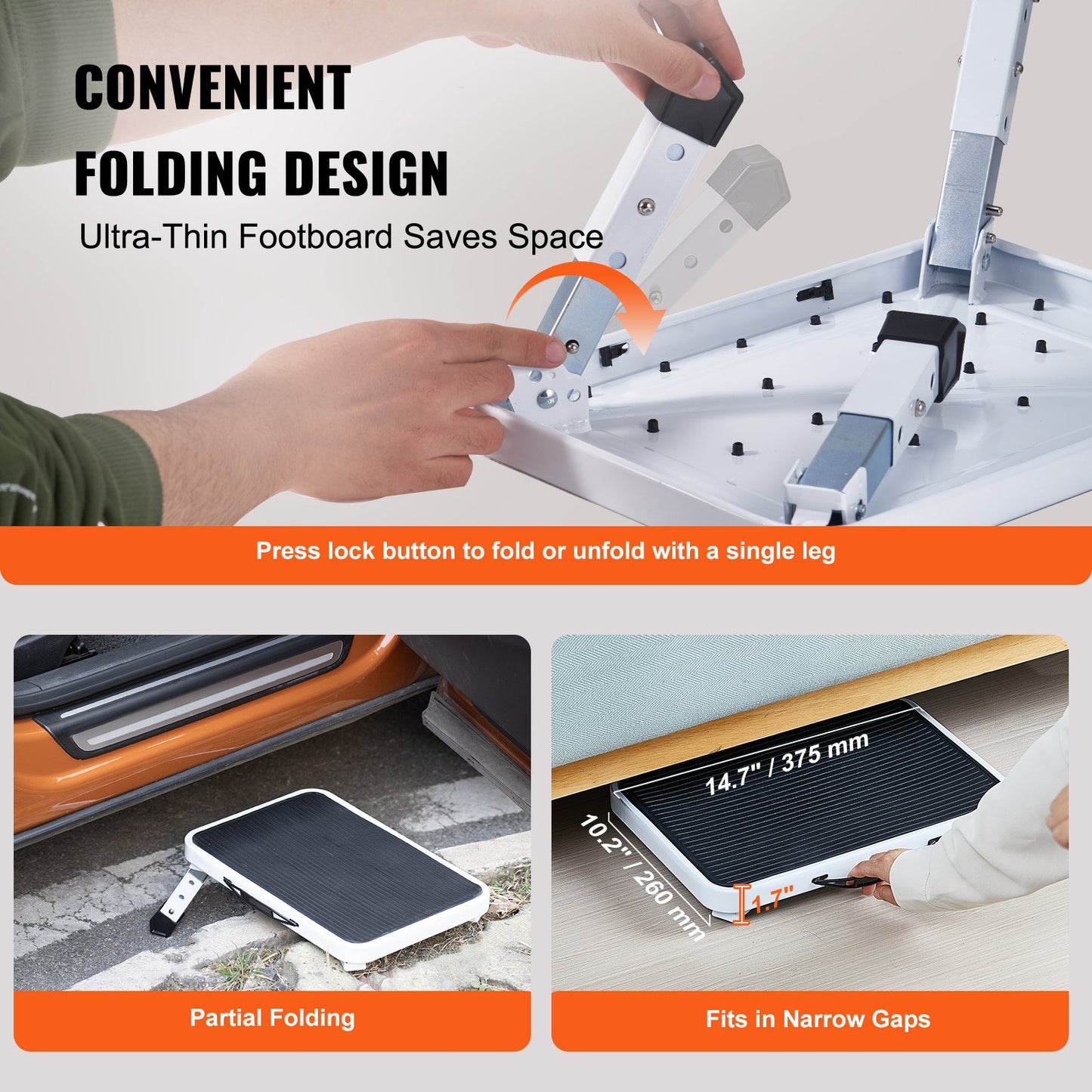 VEVOR Step Stool 1-Step 150KG Capacity, Folding Steel Step Ladder 3 Adjustable Height,