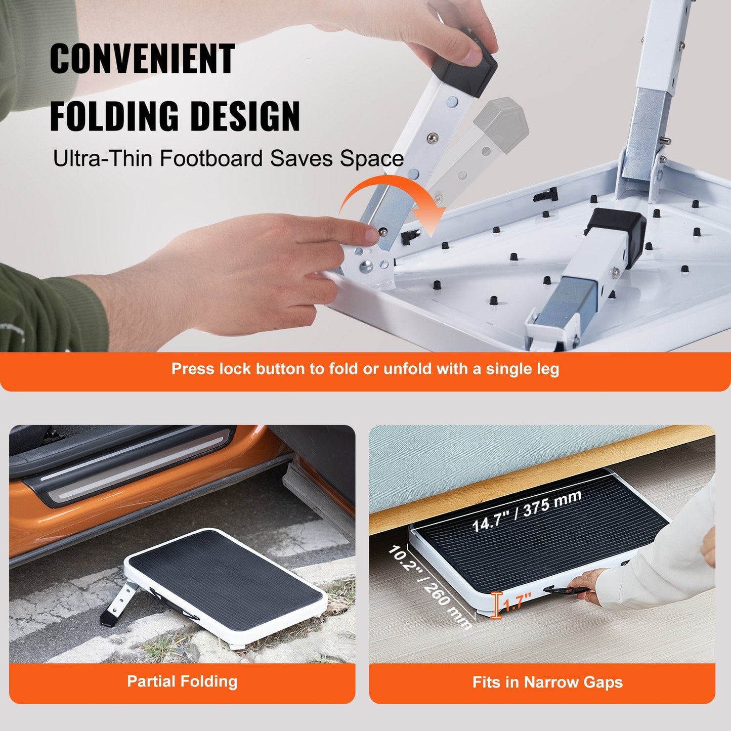 Folding Steel Step Ladder, 150KG Capacity, 3-Height Adjustable, Non-Slip Design