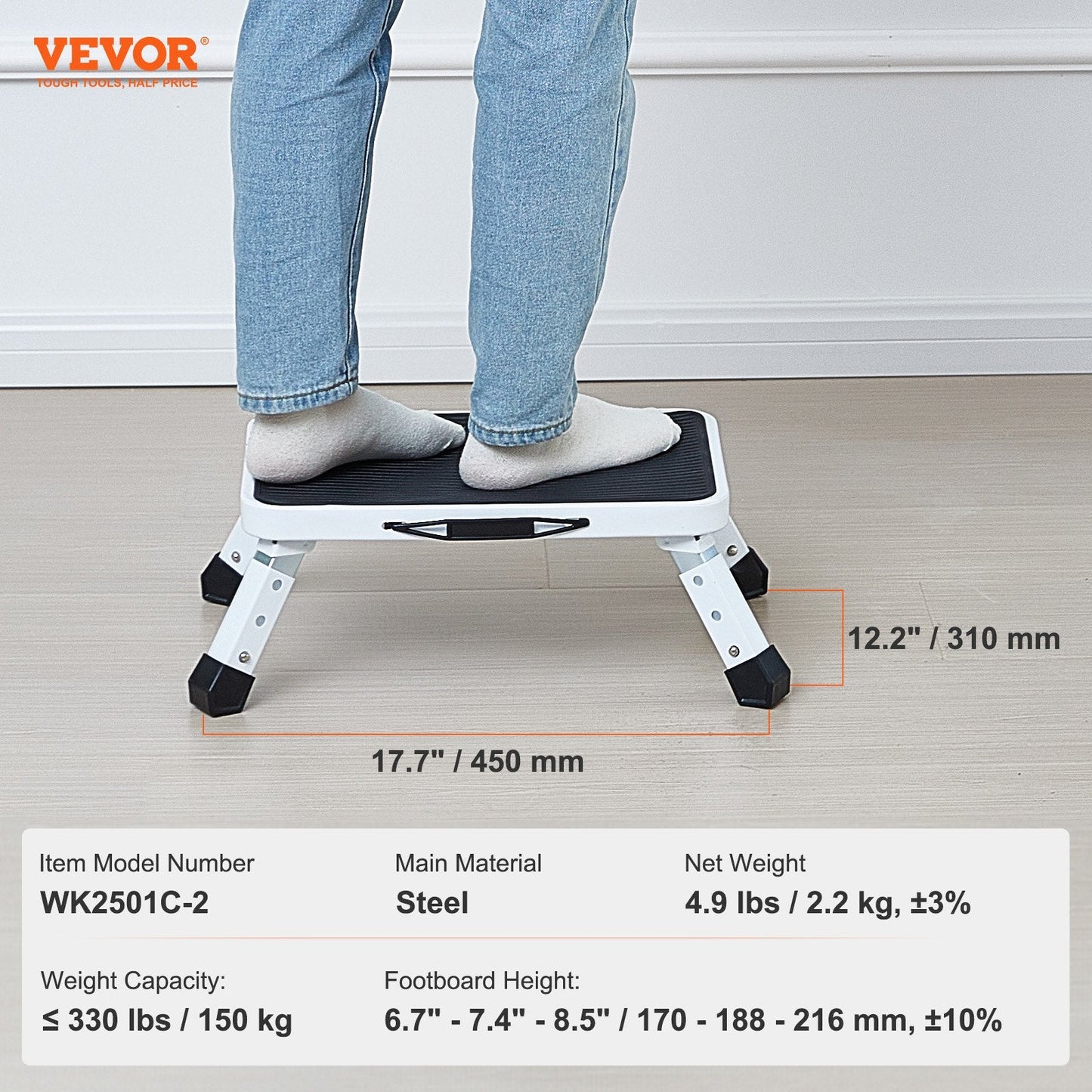 Folding Steel Step Ladder, 150KG Capacity, 3-Height Adjustable, Non-Slip Design
