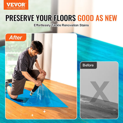 Blue PE Self-Adhesive Floor Protection Film, 0.075mm Thick, 60.96m Long