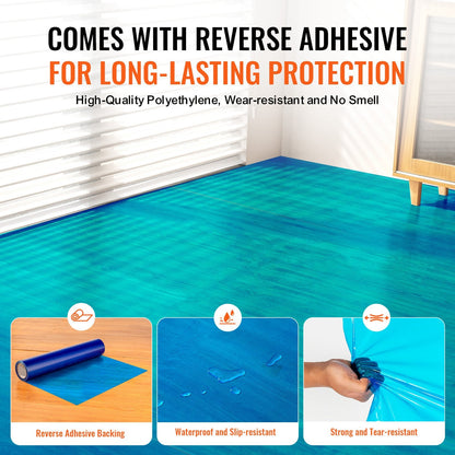 Blue PE Self-Adhesive Floor Protection Film, 0.075mm Thick, 60.96m Long