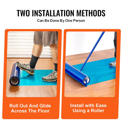 Blue PE Self-Adhesive Floor Protection Film, 0.075mm Thick, 60.96m Long