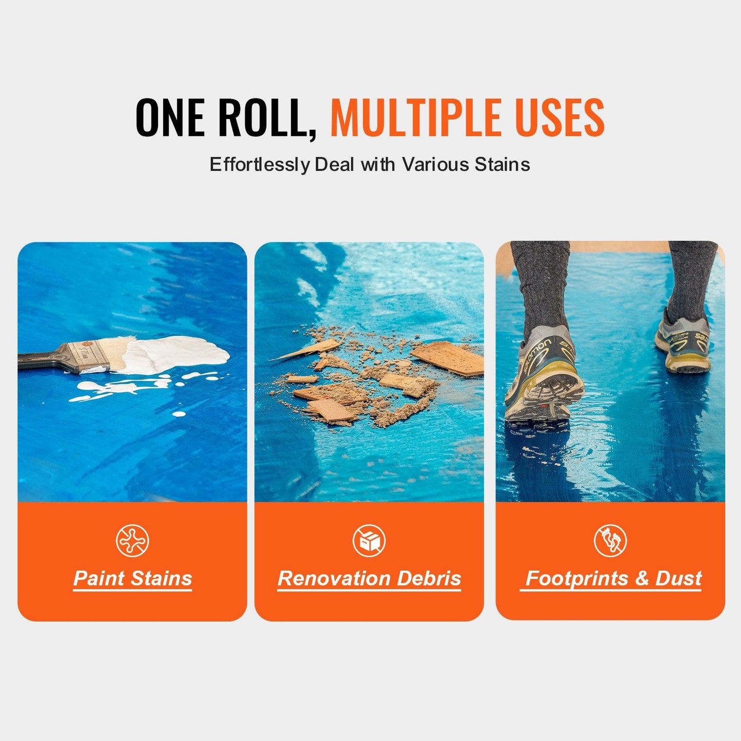 Blue PE Self-Adhesive Floor Protection Film, 0.075mm Thick, 60.96m Long