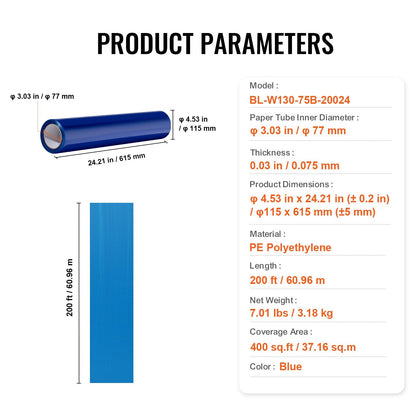 Blue PE Self-Adhesive Floor Protection Film, 0.075mm Thick, 60.96m Long