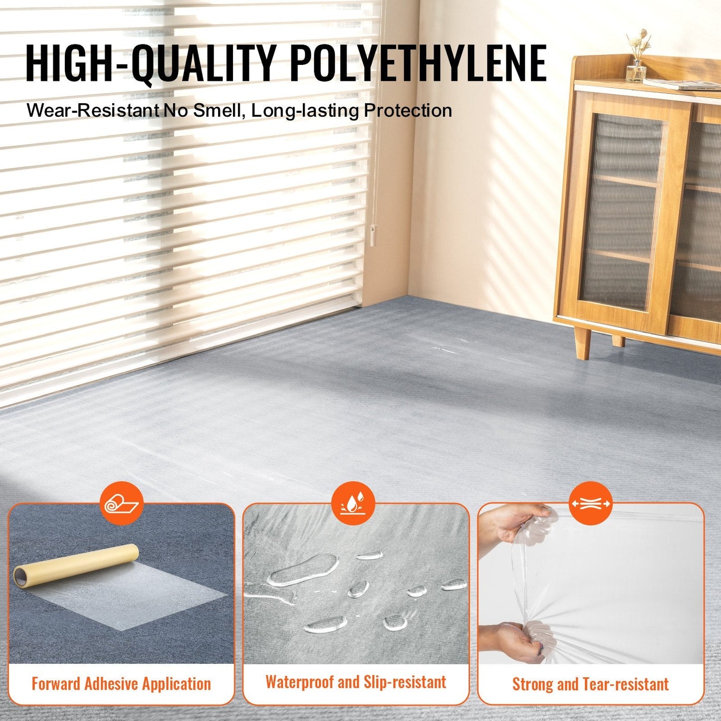 Carpet Protection Film, 0.61m x 30.48m Self-Adhesive Floor Shield, Transparent