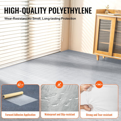 Carpet Protection Film, 0.61m x 30.48m Self-Adhesive Floor Shield, Transparent