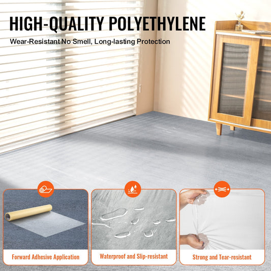 Carpet Protection Film, 0.61m x 30.48m Self-Adhesive Floor Shield, Transparent