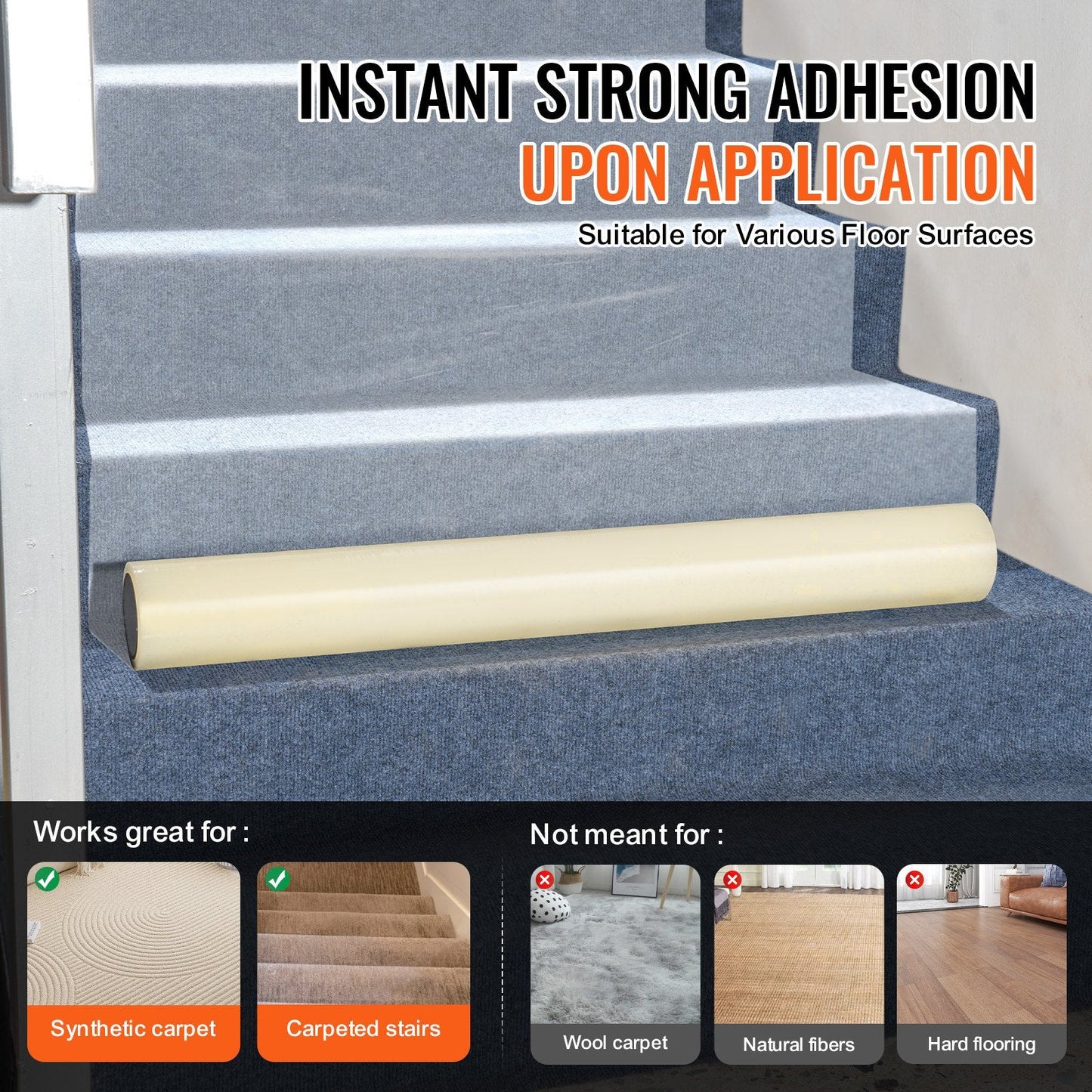 Transparent Carpet Protection Film, 0.6m x 60.96m, Self-Adhesive & Easy Install