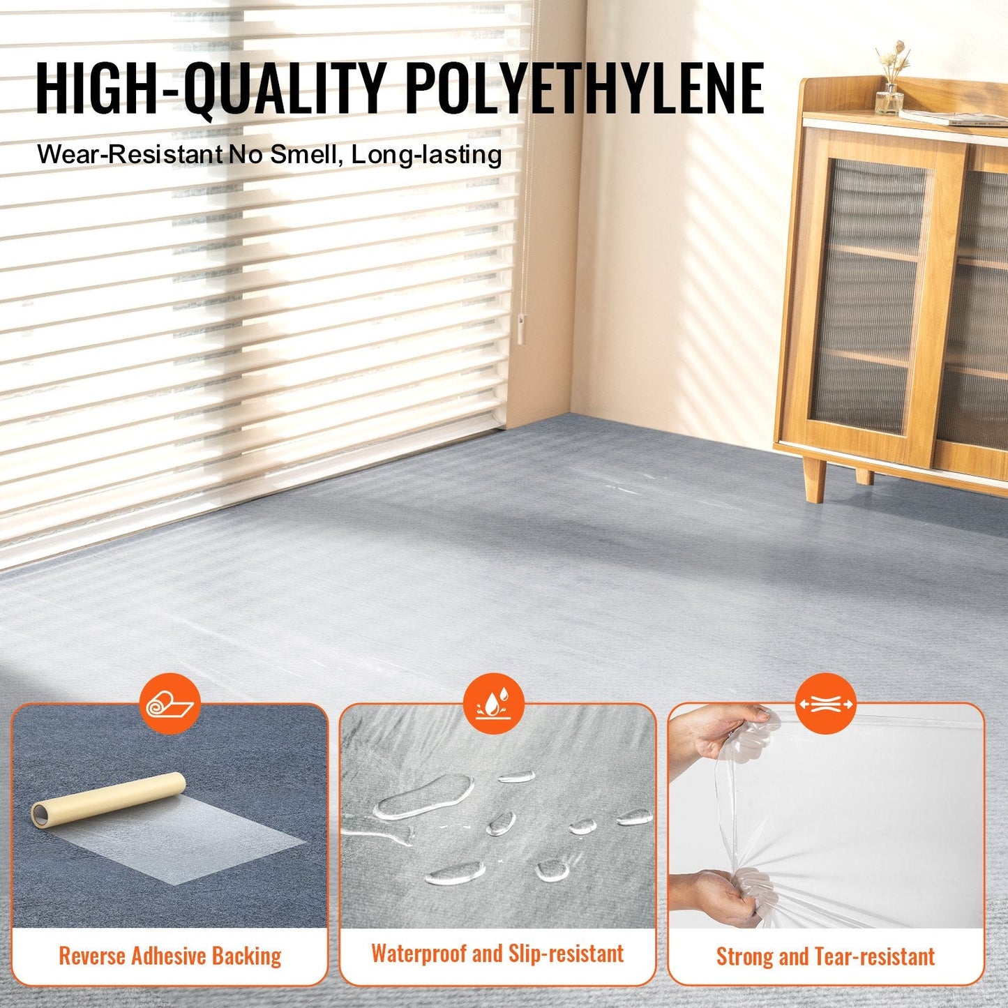 Transparent Carpet Protection Film, 0.6m x 60.96m, Self-Adhesive & Easy Install