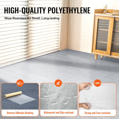 Transparent Carpet Protection Film, 0.6m x 60.96m, Self-Adhesive & Easy Install