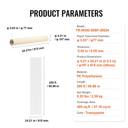 Transparent Carpet Protection Film, 0.6m x 60.96m, Self-Adhesive & Easy Install