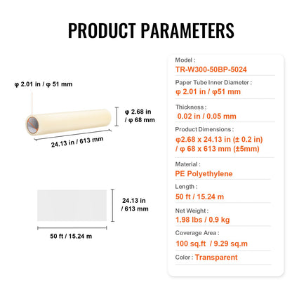 VEVOR Carpet Protection Film, 24" x 50' Floor and Surface Shield with Self Adhesive