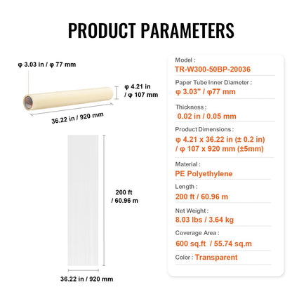 VEVOR Carpet Protection Film, 36" x 200' Floor and Surface Shield with Self Adhesive