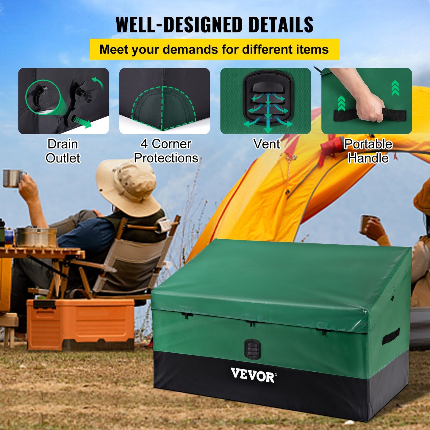VEVOR Outdoor Storage Box, 100Gal Waterproof PE Tarpaulin Deck Box w/ Galvanized