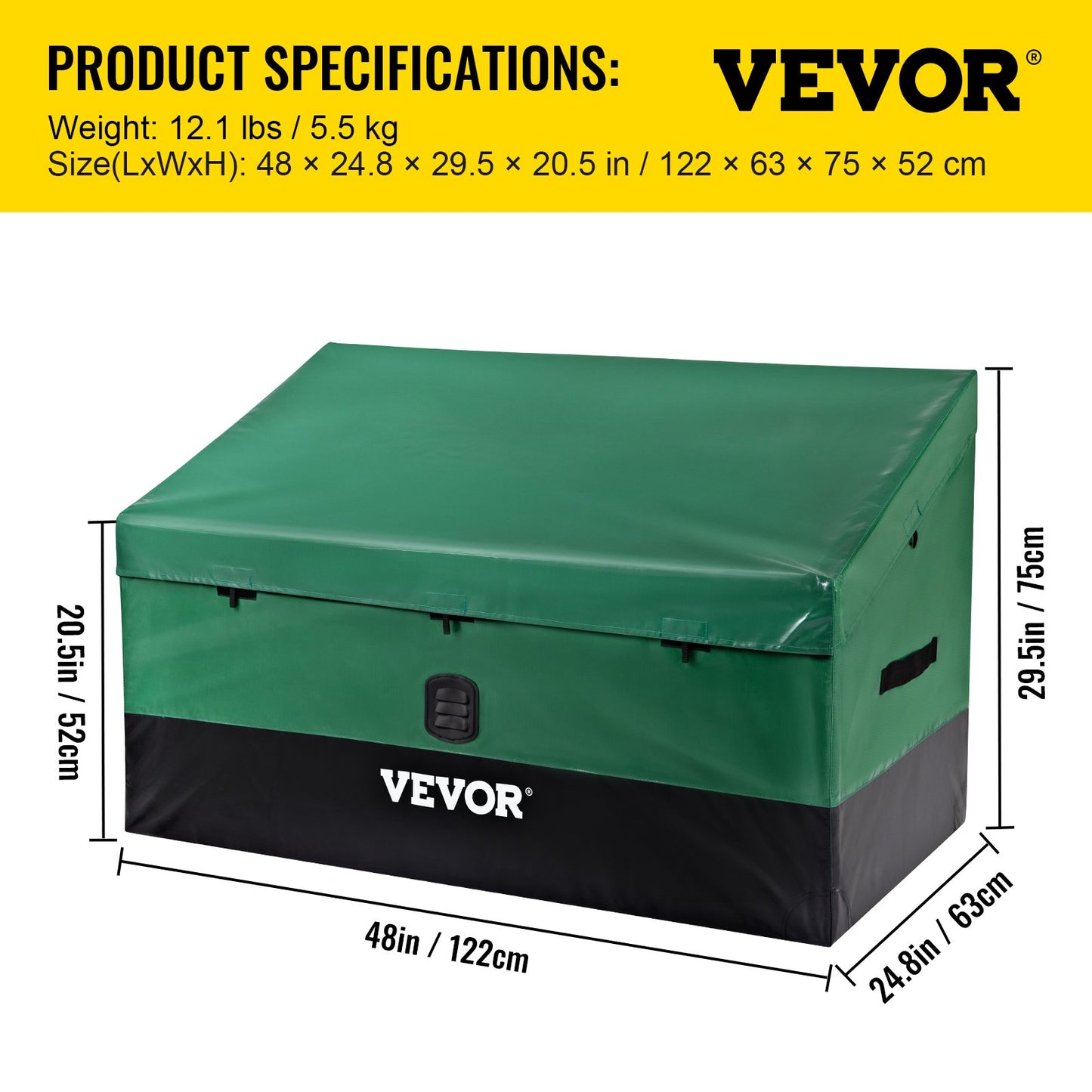 VEVOR Outdoor Storage Box, 100Gal Waterproof PE Tarpaulin Deck Box w/ Galvanized