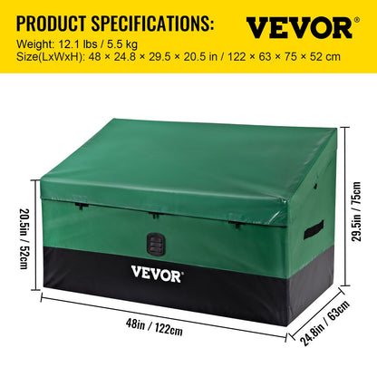 VEVOR Outdoor Storage Box, 100Gal Waterproof PE Tarpaulin Deck Box w/ Galvanized